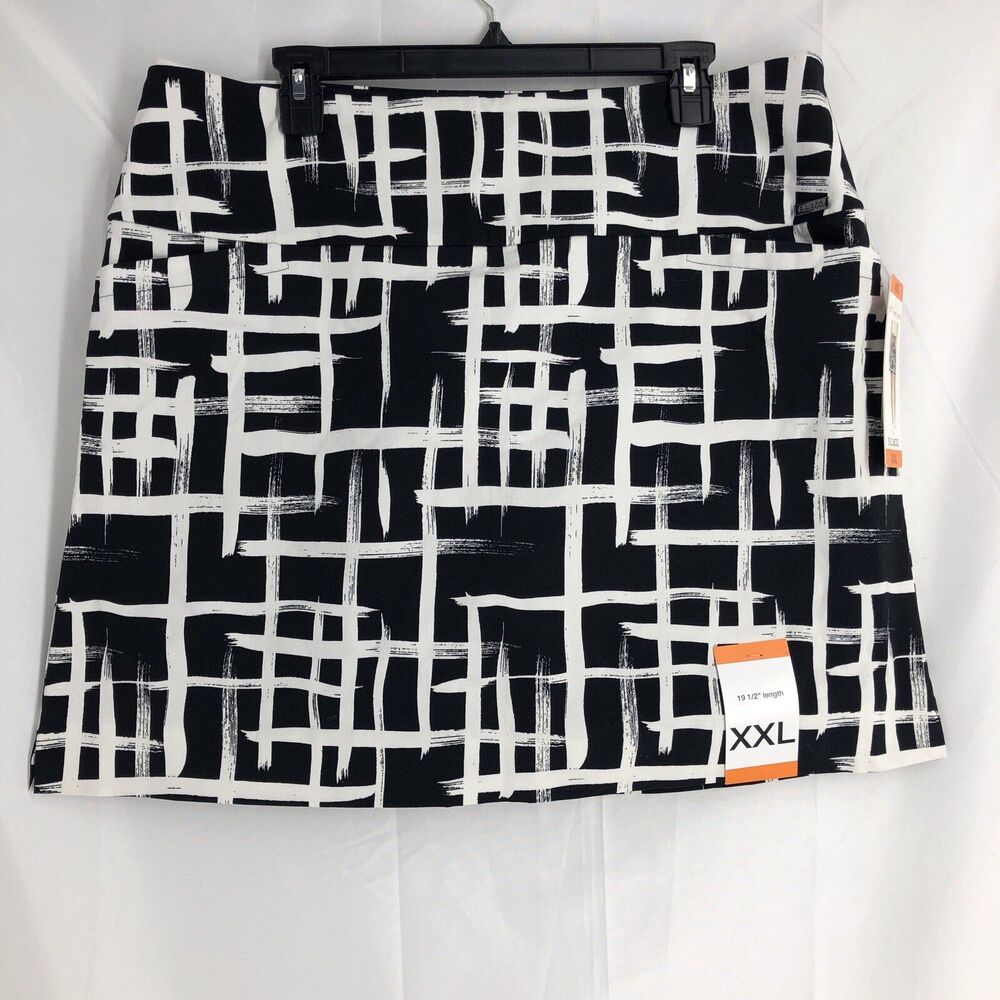 SC & CO Skort XXL Black Plaid Stretch Hi Rise Pockets 350 Tummy Control